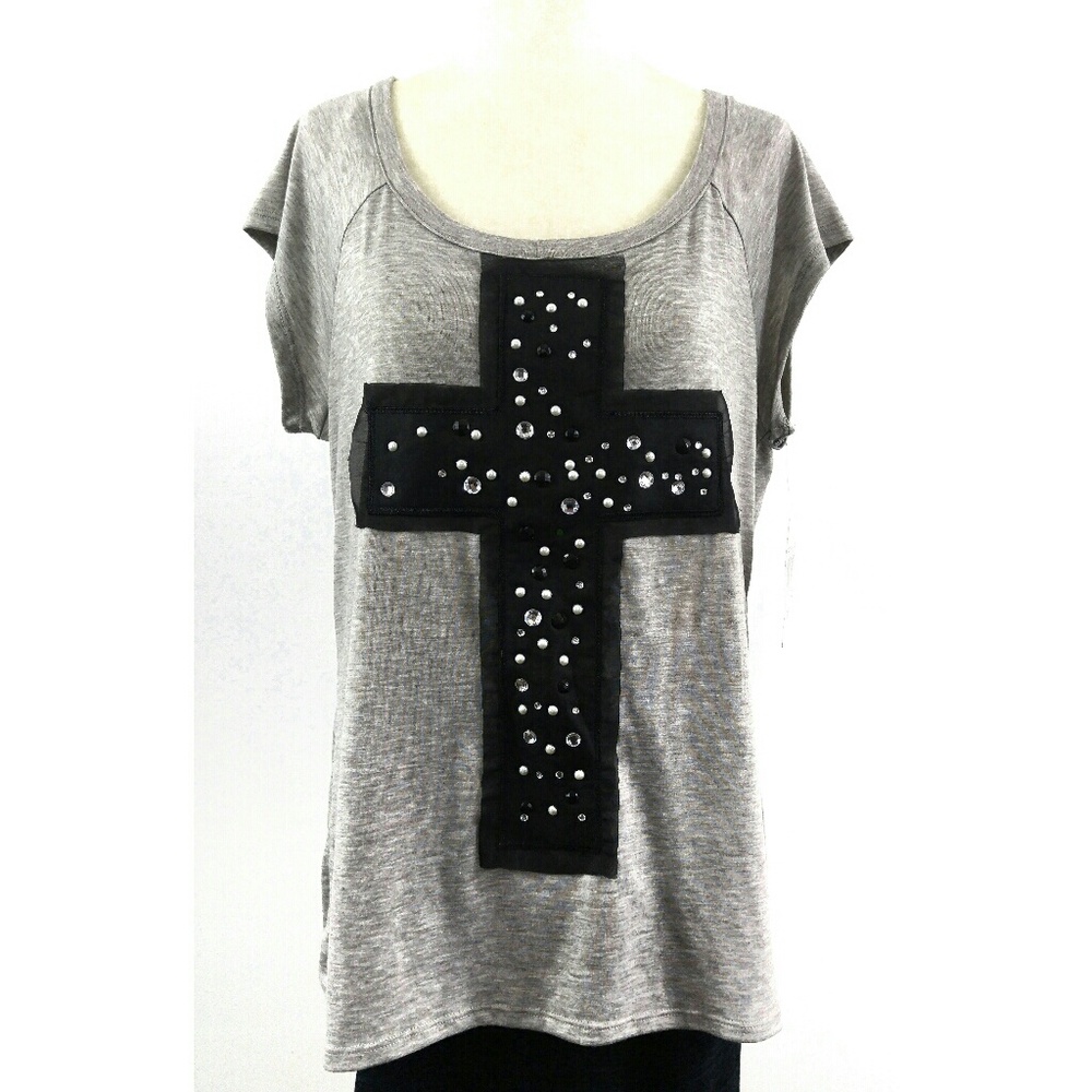 No Strings Attached Womens Bling Black Cross Top